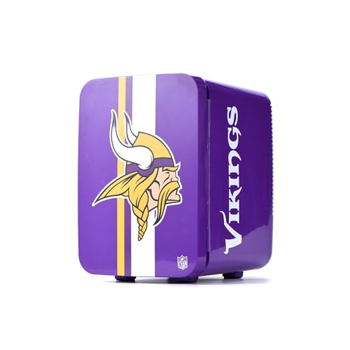 Image of Ukonic NFL Minnesota Vikings 15-Can Mini Fridge 10L - AC /DC Powered, Official Team Colors & Logo, Portable Cooler for Tailgates, Home, Office, or Car