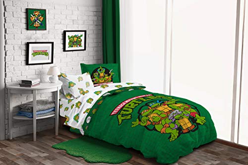 Image of Jay Franco Nickelodeon Teenage Mutant Ninja Turtles Green Bricks 5 Piece Twin Bed Set - Includes Reversible Comforter & Sheet Set Bedding - Super Soft Fade Resistant Microfiber