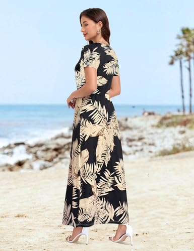 Image of Lacavocor Womens Short Sleeve Maxi Dresses Empire Waist Long Dress