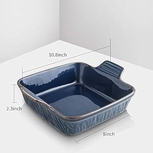 Koov ceramic bakeware 8×8 baking dish square baking pan ceramic baking dish brownie pans for cake dinner kitchen texture series aegean  urban country home decor