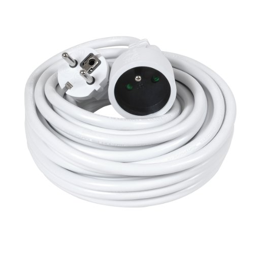 Rallonge électrique 10m blanche câble HO5VV-F 3G1,5 mm² et prolongateur 2P+T domestique