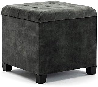 HNNHOME 45cm Cube Cloud Velvet Padded Seat Ottoman Storage Stool Box, Footstool Pouffes Chair with Lids (Dark Green, Cloud Velvet)