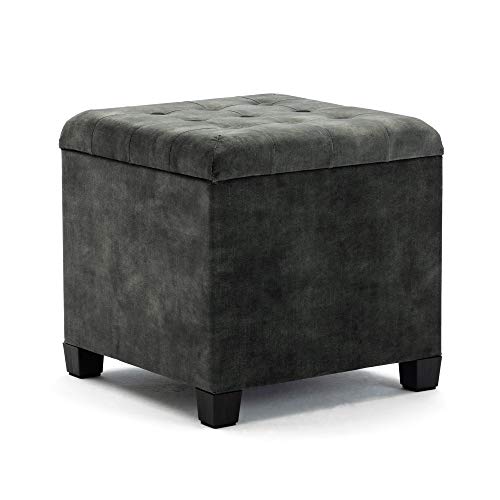 HNNHOME Reposapiés Taburete de Almacenamiento Puff, Baúl Puff Taburete para almacenaje, Banco Otomano de Almacenamiento, Asiento Acolchado, Cofre con Tapa, Cubo DE 45CM, Terciopelo, Verde Oscuro