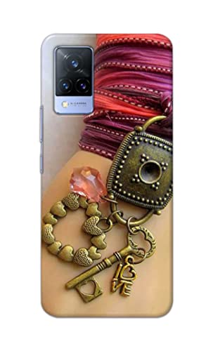 Image of Girl Hand with Keychain Hard Back Case Cover for Vivo V21 (5G) Back Cover -(J5) VNS2228