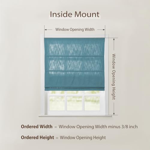 Image of TWOPAGES Isabella No Drill Cordless Roman Shade Linen Textured Cotton Roman Blind for Windows, Custom Made Room Darkening Blackout Roman Window Shade, Hardware Included, Peacock, 1 Piece