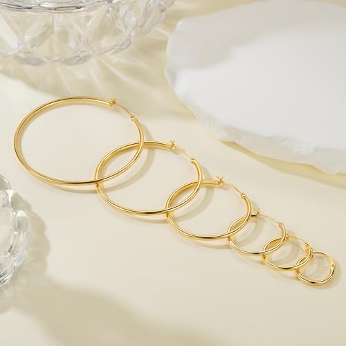 14K Gold Hoop Earrings for Women 14K Gold Earrings Classic Shiny Polished Round Big Hoop Earring for Women Hypoallergenic Womens Earring Hoops 15/20/25/35/45/55mm4
