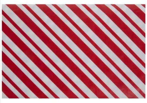 HAPPY DEALS ~ Red and White Striped Tablecloth, Flannel Backed, Candy Cane Pattern, 60 x 84 inches