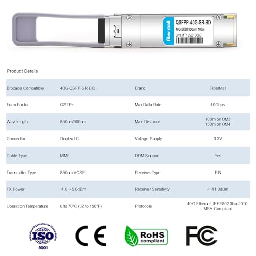 Image of 40GBASE-SR Bi-Directional Transceiver Module,Compatible with Brocade QSFPP-40G-SR-BD,QSFP+ 40G BiDi MMF 850nm /900nm 100m / 150m Duplex LC