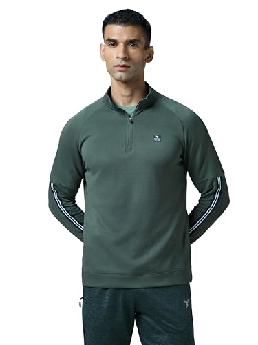 Image of TECHNOSPORT Men's Slim Fit Mock Neck SOID Sports Sweatshirt with Elasto Plus