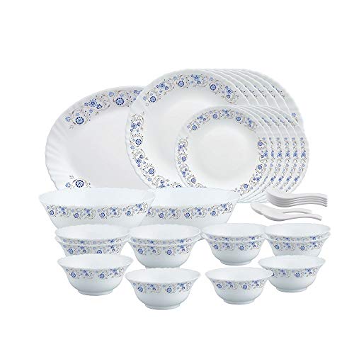 Image of Larah by Borosil Mist Opalware Dinner Set, 33-Pieces, White