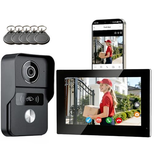Honmidatek Visiophone Connecté Interphone Vidéo, Sonnette 2 fils 7 Pouces Moniteur Tactile, Audio Bidirectionnel, Système d'interphone avec Unlock à...