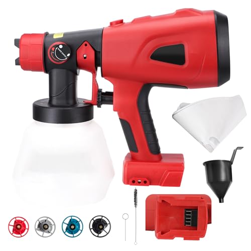 Paint Sprayer for Milwaukee 18V Battery, Cordless Electric HVLP Paint Spray Gun with 4 Different Size Nozzles, 1000ML Detachable Tank for House Fence Walls Chairs (No Battery)