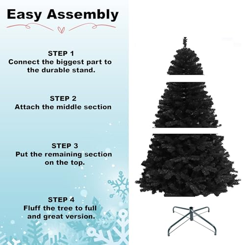 7ft/2.1m Alaskan Pine Black Artificial Christmas Tree Bushy 800 Tips Xmas Home Decorationations Decorations - Image 7