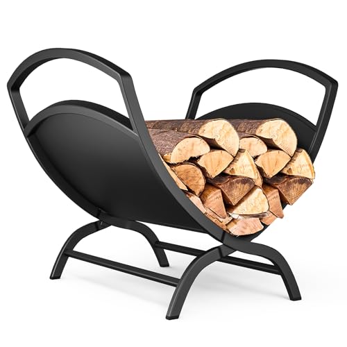 VOUNOT® Estante Almacenamiento Leña 40.5x32x33cm Soporte de Madera Metálico, Cesto de Leña Leñero Interior y Exterior en Forma de X, Estantería Organizador para Troncos de Chimenea Plegable, Negro