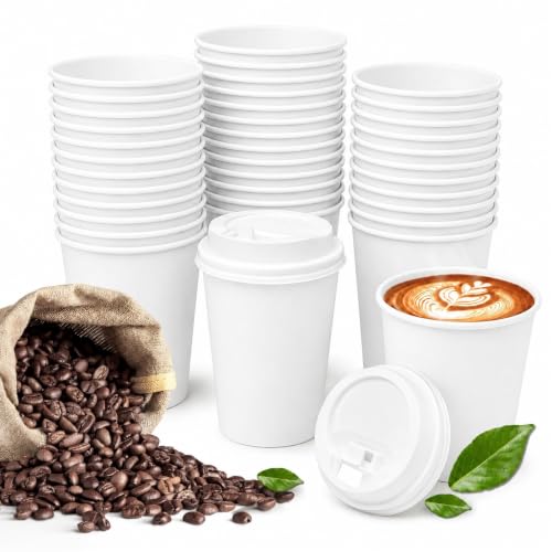Vasos Café Desechables con tapa Take Away, Color Blanco, Pack 100 Unidades
