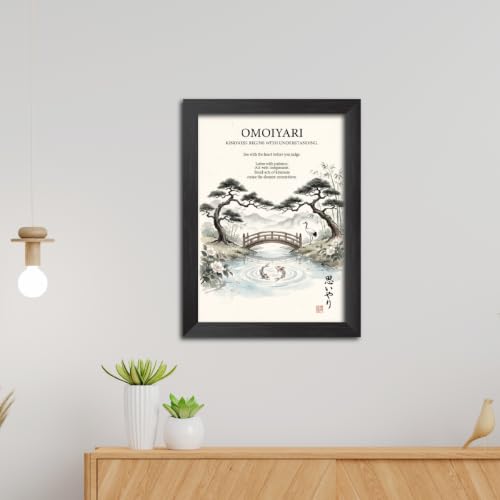 Image of TenorArts Japanese Philosophical Quotes Photo Frame Painting, Omoiyari Poster Framed Wall Hanging Decor Paintings For Bedroom Living Room Home and Cafe, Minimal Drawing Framed Posters for Decorations (9x12 inches)