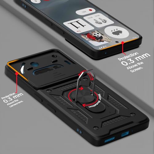 Image of Pikkme Back Cover for Nothing Phone 3a 5G | Sliding Camera Shield with Ring Stand | D10 Full Camera Protection Bumper Case (Black)