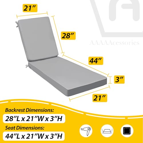 AAAAAcessories Outdoor Chaise Lounge Cushions, Fade-Resistant, Waterproof Patio Furniture Replacement Cushions, 72" x 21" x 3", Gray by AAAAAcessories - Used condition - Image 5