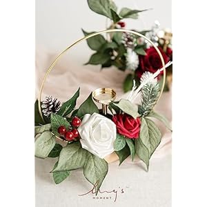 Ling's Moment Candle Holder Hoop Wreath Floral Centerpieces for Sweetheart Table, Head Table, Ceremony Reception Artificial Flowers Wedding Christmas Decorations (Set of 3,White) Lings Moment Candle Holder Hoop Wreath Floral Centerpieces for Sweetheart Table Head Table Ceremony Reception Artificial Flowers Wedding Christmas Decorations Set of 3White