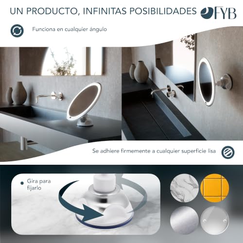 Miniatura 2 de Feel Your Bath Espejo Con Aumento X30 Ø20 Cm, Redondo, Luz Led 3 Colores, Recargable Usb, Rotación 360 , Ventosa Para Pared O Sobremesa, Iluminación Ajustable Y Alta Precisión Para Maquillaje