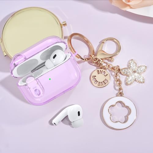 Image of (with Lock) Clear Case Compatible for Cute Apple Airpods Pro 2 Cases Women, VISOOM TPU Transparency Air pods Pro 1st 2nd Generation Purpl Soft iPods Earbuds Case Bling Keychain for Airpod Pro2 /1