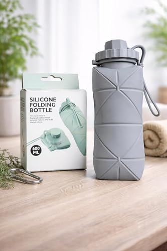 Image of TOPS SPOT 600ml Collapsible Silicone Water Bottle BPA-Free Steel Grey