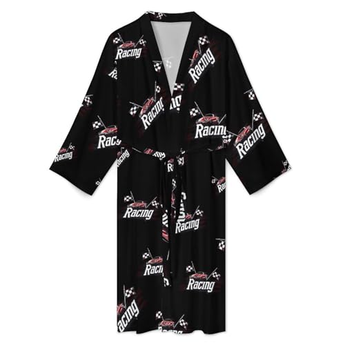 Race Car with Checkered Flag Funny Men's Robe Lightweight Soft Bathrobe Long-sleeve Spa Robes3