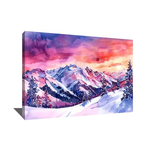 Alessio Cacciatore Quadro paesaggio invernale - Decorazione montagna parete - Tela paesaggio natura - Deco montagna Chalet - Stampa su tela contemporanea - Quadro per camera da letto adulto Cocooning