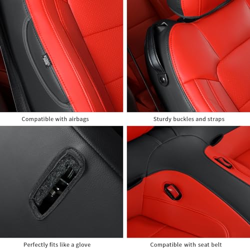 Image of GIANT PANDA Customized Full Set Car Seat Covers Fit Ford Mustang Coupe Hardtop 2015 2016 2017 2018 2019 2020 2021 2022 2023 2024 2025 2026- (Black+Red)