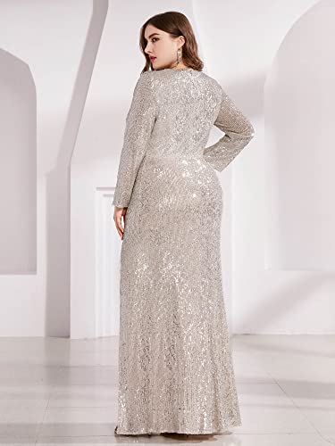 Ever-Pretty Women's Plus Size Long Sleeve Slit Sequin Maxi Evening Dresses 0824-PZUSA2