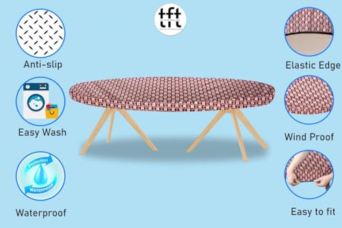 Image of The Furnishing Tree Elastic Oval Dining Table Cover WxL 36x48 in Inches Polyester Basketweave Pattern Multicolor