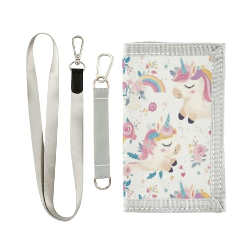 Wusikd Cute Unicorn Kids Wallet for Boys Girls Rainbow Roses Toddler Trifold Wallet Novelty Wallet for Teens Women Men