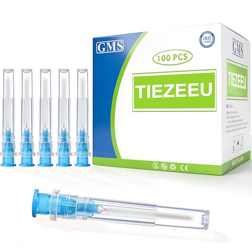 Tiezeeu 100 Pack 23G Replaceable Accessories Heads with Cap Individually Sealed for Refilling Liquid Inks Livestock(25MM)