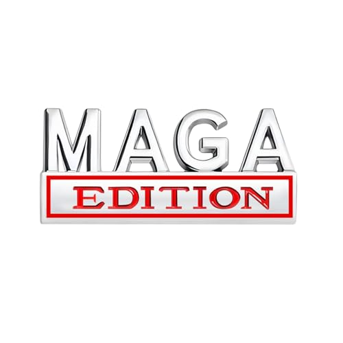 Image of MAGA Edition Car Emblem, 3D Raised Full Metal Badge Decal MAGA Personality Labels, Strong Adhesive Exterior Auto Body Decoration Embossed Sticker for Car Truck SUV (Silver & Red)