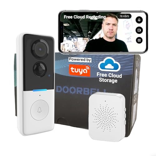 CIC SHOW Wireless Doorbell Camera with Lifetime Free Cloud Storage, No Subscription No Hidden Fees, AI Human Detection, 720P HD Night Vision, Two-Way Audio, Battery Powered, Tuya Smart APP
