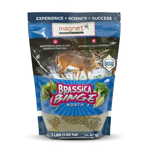 Magnet Outdoors Brassica Binge North Food Plot Seed – Cold Climate Brassica Blend with Leafy Forage and Underground Tubers, Late Season Deer Attractant for Northern Hunting Properties