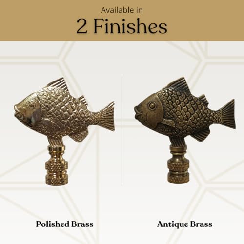 Image of Royal Designs, Inc. Sea Life Lamp Finial, Decorative Fish, Antique Brass, Replacement Finial for Table or Floor Lamps, Set of 2