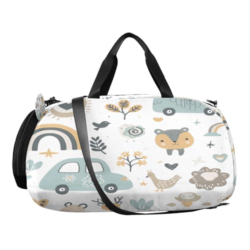 YETTASBIN Sport Travel Duffel Bag for Girls Boys, Cartoon Animals Large Waterproof Weekender Overnight Bag, Detachable Shoulder Strap Gym Bag with Shoe Compartment & Wet Pocket2