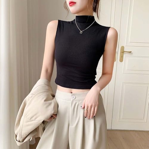 Half high Neck Sleeveless Vest for Women, Slim fit and Short Cut with Exposed Navel top for Women2