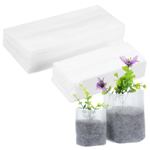 100 Pcs Planting Bags, 2 Sizes Non-Woven Fabrics Square Grow Bags Seed Bag Seed Sack Fabric Pots Seedling Tray for Potato Tomato Vegetables Storage Gardening Bag Green House Supplies (White)