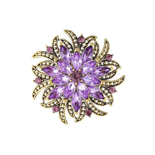 Image of Rhinestone Crystal Sunflower Brooch Pin Elegant Wreath Brooch Clothing Hat Bag Skirt Accessories for Women (purple 3)