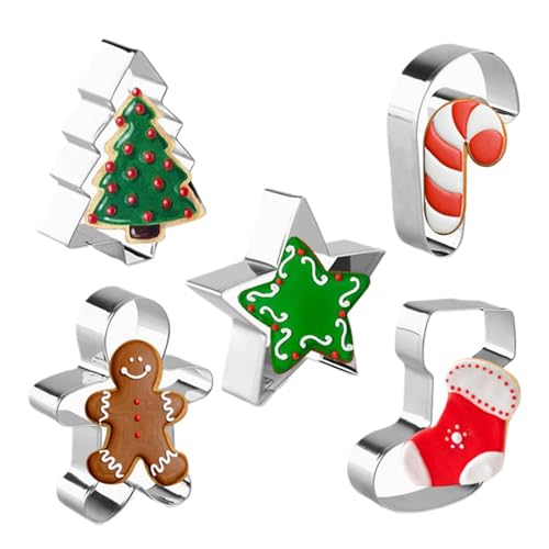 Kit de cortadores de galletas de Navidad, molde de Navidad, 5x Cortadores de galletas de acero inoxidable navideño, utensilios de cocina únicos utensilios de cocina, molde de fondant de galletas con