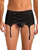 comeondear Men's Lace Sissy Panties Lingerie - High Waist Garter Belt for Thigh High Cross Lace Garter with Clips Bowtie Black