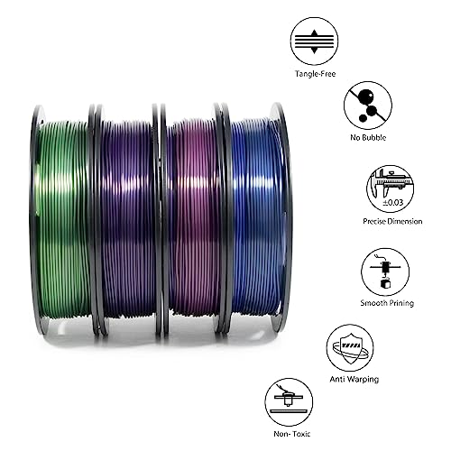 Image of iSANMATE 3D Printer Filament, Pla Filament 1.75mm Bundle, Rainbow Filament Bundle, Silk Gradient Rainbow PLA Filament, 3D Printing Filament, 250g X 4 Spools