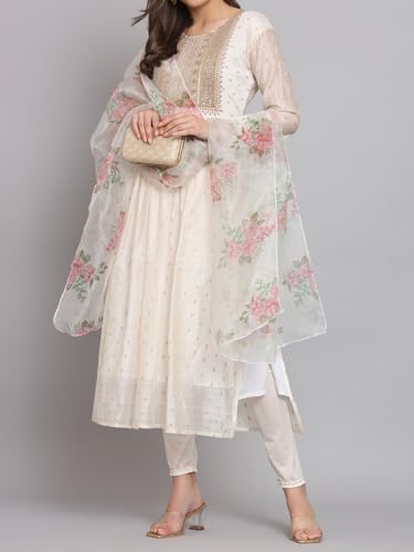 Image of Women's Chanderi Kurta with Legging and Dupatta | Modern & Traditional Blend Ethnic Wear Set | Festive & Casual Summer Kurti with Pants for Party Office & Ethnic Occasions
