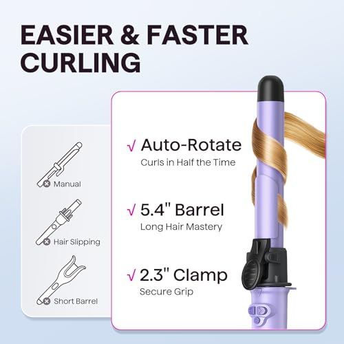 Image of Wavytalk 1 Inch Rotating Curling Iron, Curl Cycle, Automatic Curling Wand for Long Hair, Get Effortless Beach Waves with Self Spinning Barrel up to 430F with Home Button, Dual Voltage, Purple