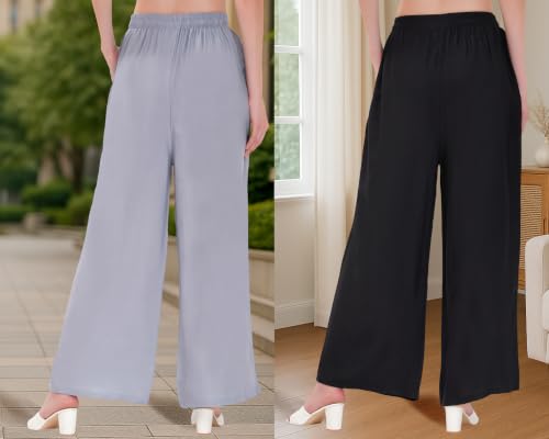 Image of Buy That Trendz Palazzo Pants for Women Rayon Elasticated Regular Fit Flared Wide Leg M to 6XL Pack of 2
