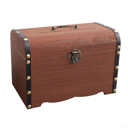 Almacena de forma segura tesoros en un baúl de madera con cerradura y llave retro (A)