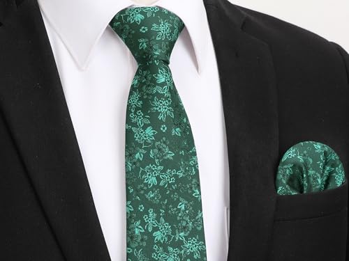 Image of Enlision Ties for Men Floral Tie Handkerchief Cufflinks Set Formal Flower Classic Mens Necktie & Pocket Square Wedding