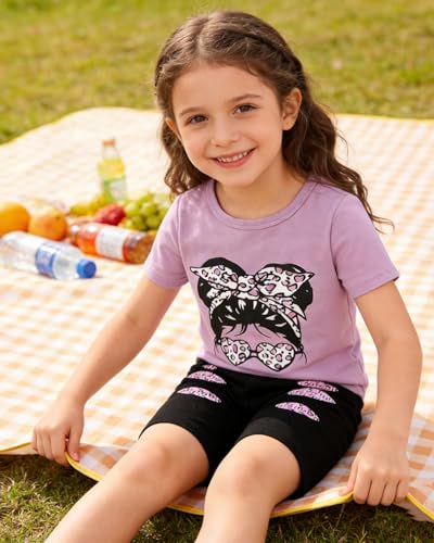 Image of OLMRJKD Kid Toddler Girl Clothes Summer Short Sleeve Figure Graphic Tee Shirt + Shorts Summer Outfits Set